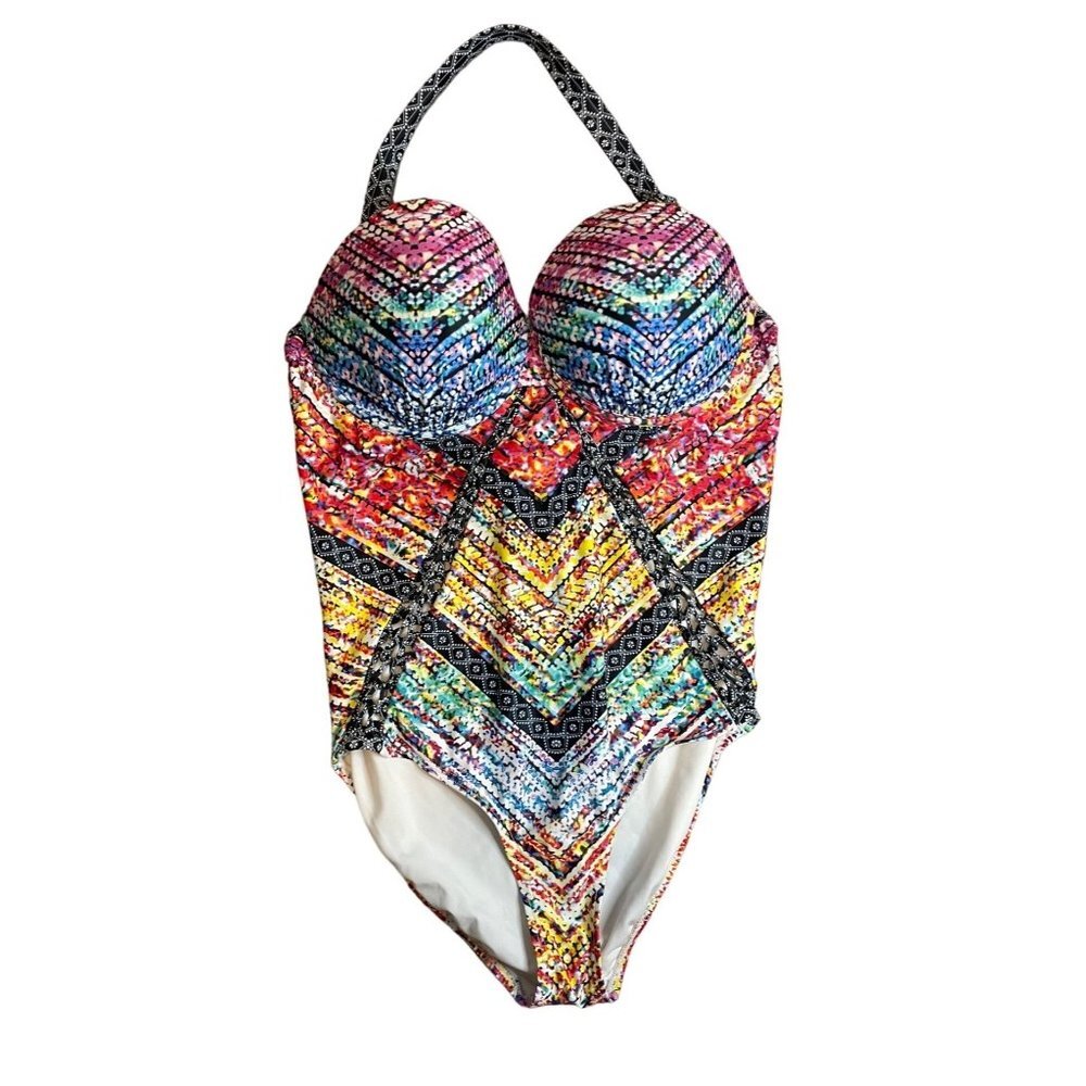 Swimsuits for All Multicolor Lace Detail One Piece Swimsuit Sz 14